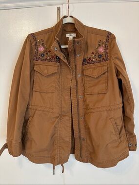 Styk&co Brown Cotton Jacket with Floral Embroidery